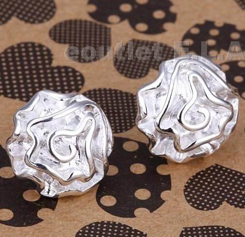 13mm 3D ROSE SILVER STUD EARRINGS